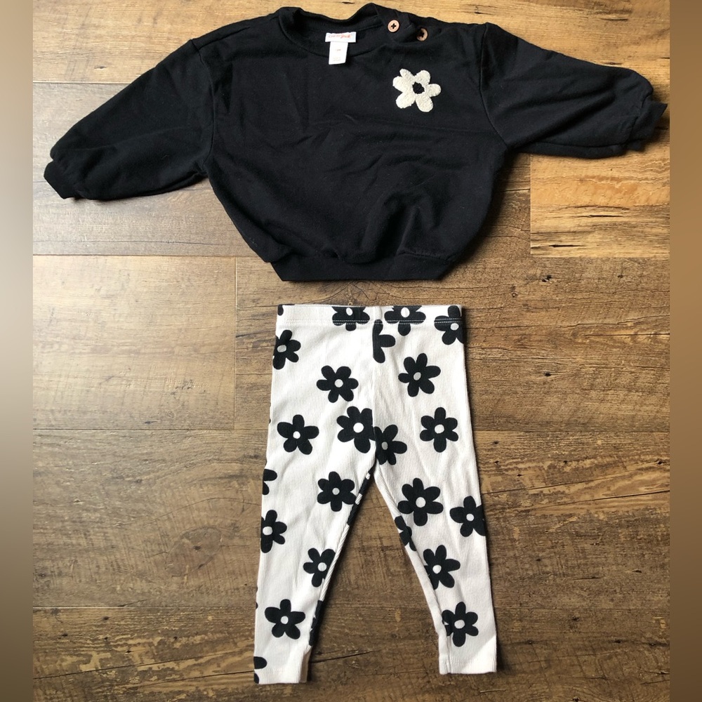 Cat and Jack baby Black Flower Sweatshirt and pants size 12mo